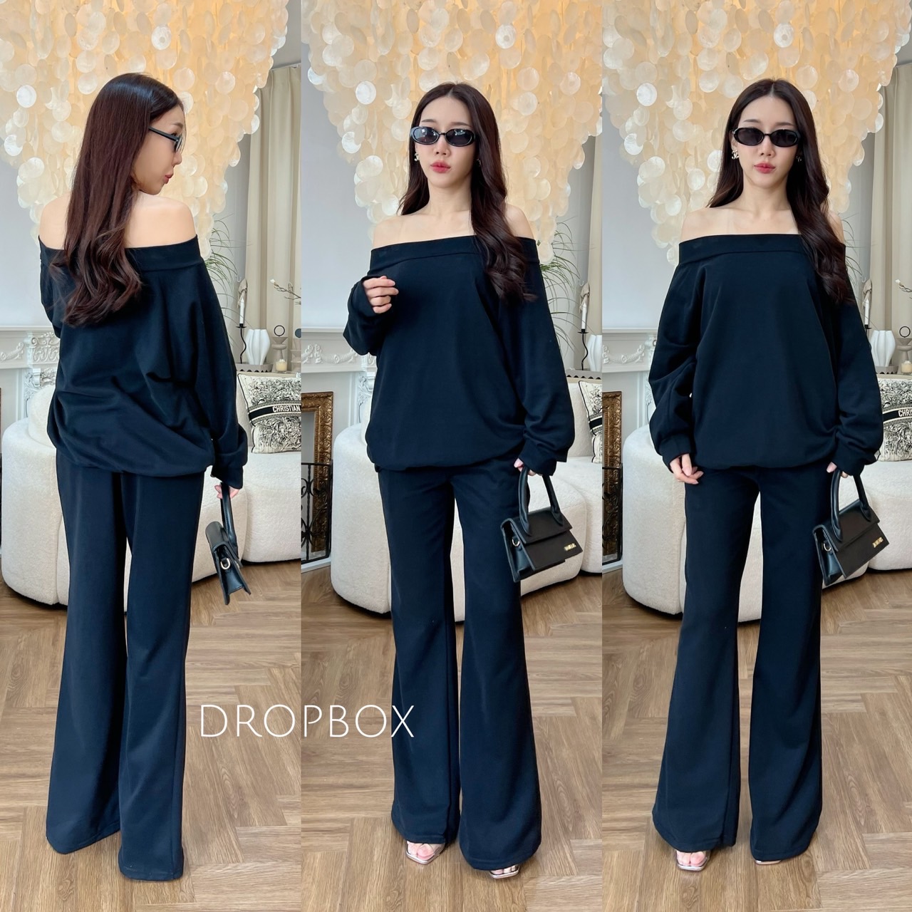 เซทรุ่นนี้งานมาใหม่เป็นเสื้อปาดไหล่แขนยาวมาคู่กับกางเกงขาม้าเนื้อผ้าคอตตอนยืดผ้าไม่หนาใส่สบายใส่เป็น AirPodsลุกขึ้นเครื่องหรือว่าใส่ถ่ายรูปคาเฟ่เก๋เก๋