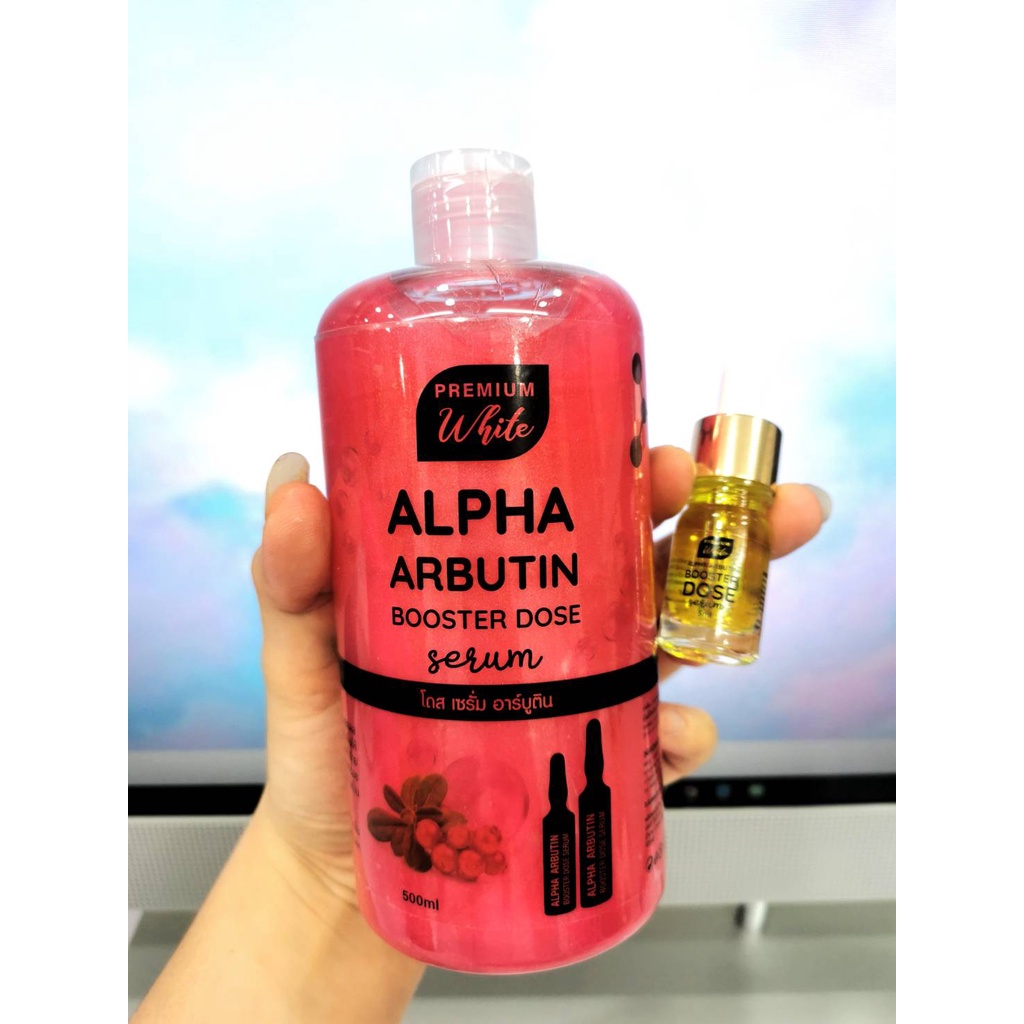 ALPHA ARBUTIN BOOTER DOSE SERUM พรีเมี่ยมไวท์อัลฟ่าอาร์บูตินบูสเตอร์โดสเซรั่ม BODY SERUM 500ml. + บู๊ตเตอร์เซรั่ม