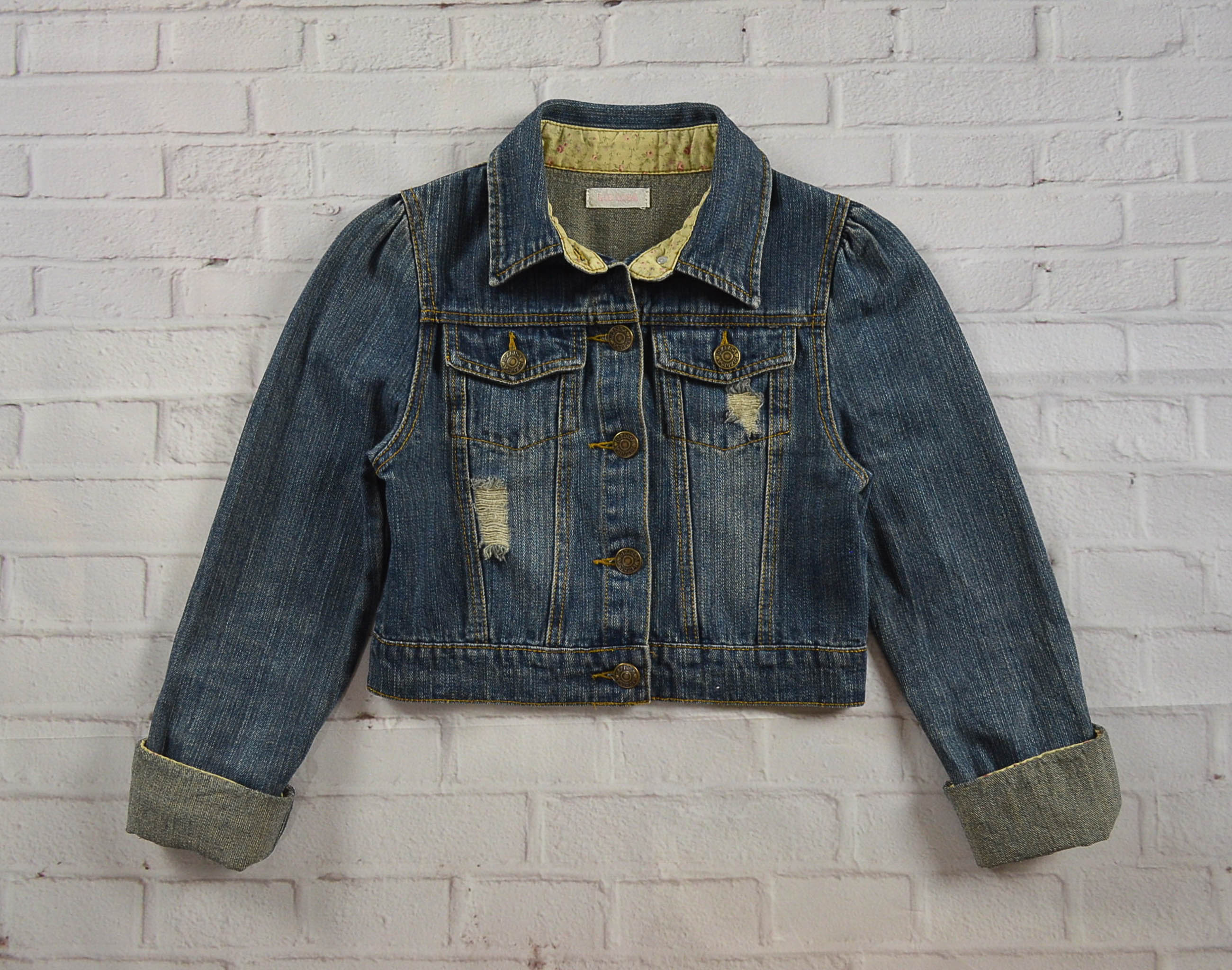 เสื้อเด็ก LIZLISA อกจริง30' (130) เสื้อแจ็คเก็ตยีนส์ เสื้อยีนส์แขนยาวหญิงชาย เสื้อยีนส์แต่งขาด ผ้านุ่มใส่สบาย