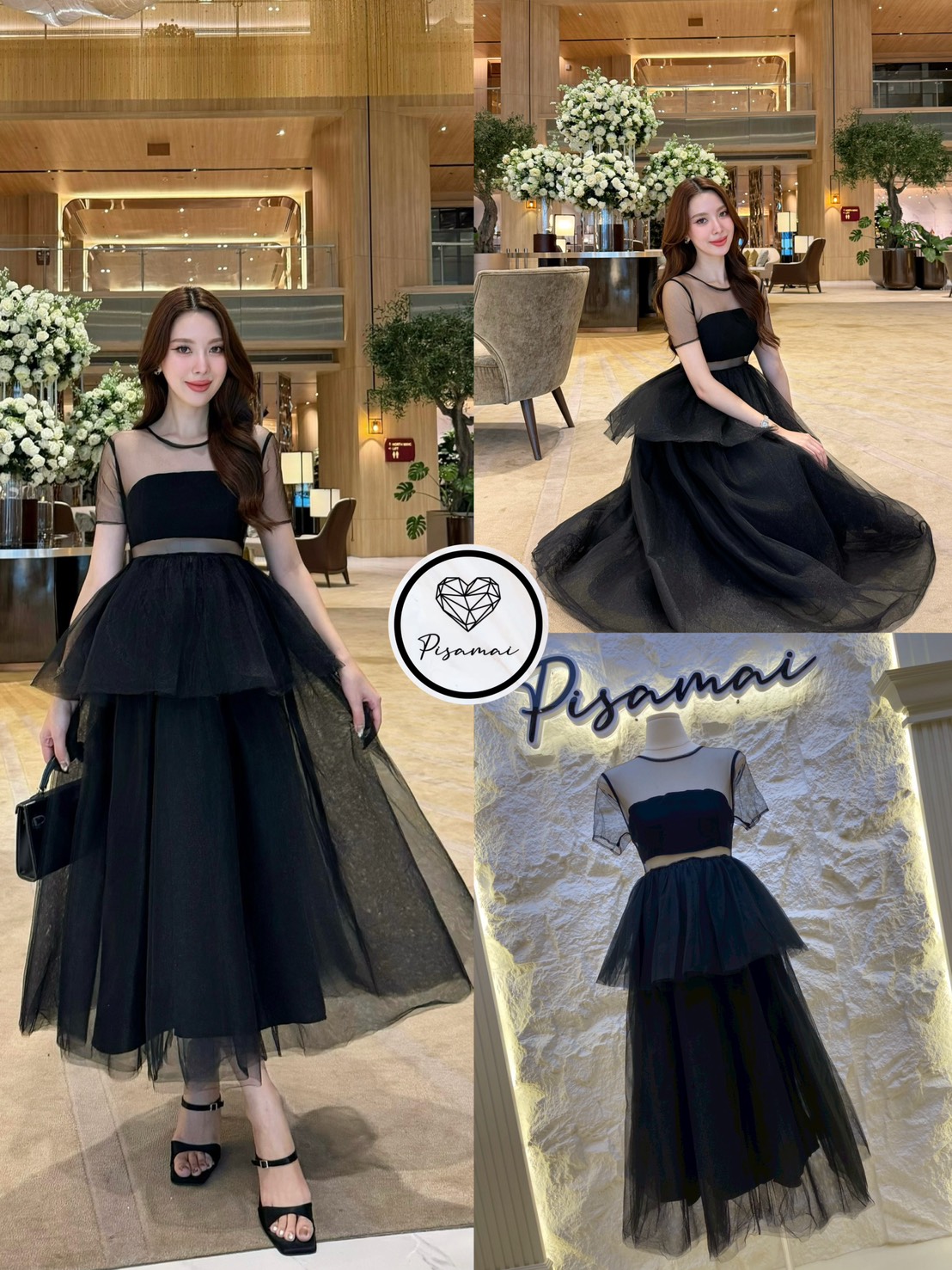 เดรสซีทรูสีดำมาในทรงผ้าตาข่ายฟูซ้อน ช่วงบนมีเกาะอกตัวสั้นติดมาให้กับชุด สวย อลังมากกกกกค่า ใส่เฟียสๆ แกรมๆ ได้ไม่ซ้ำใคร ต้องมีเลยค่