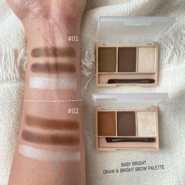 Baby Bright Draw & Bright Brow Palette 0.86g X 3colors พาเลทเขียนแต่งคิ้วเนื้อฝุ่นอัดแข็งแบบตลับ เบบี้ ไบร์ท