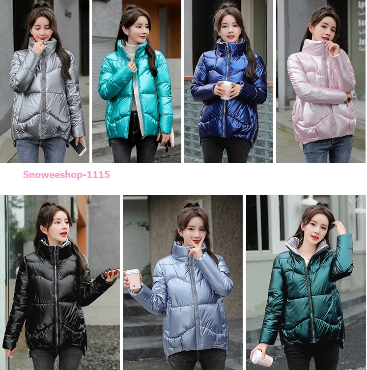 เสื้อโค้ทขนเป็ดมาใหม่ ปกคอสูงแต่งซิปข้างดีเทลข้างหน้าสั้น ทรงบอลลูน ผ้าเคลือบสารสะท้อนหยดน้ำไม่เปียก ใส่ติดลบ 30
