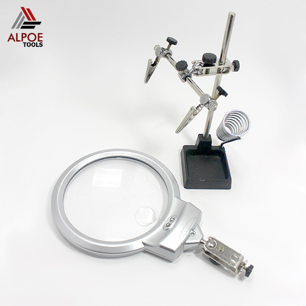 แว่นขยายตั้งโต๊ะ พร้อมแขนจับ มีไฟ รุ่น MG16129-B ถอดประกอบได้ ปรับระดับได้