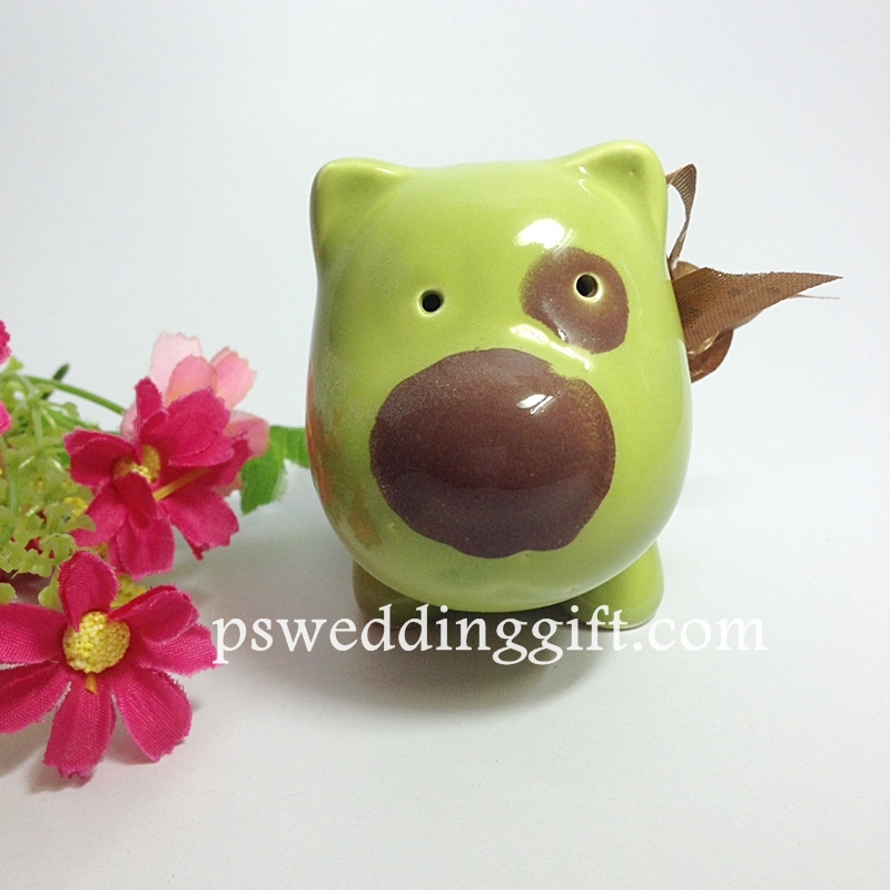 กระปุกหมาออมสิน เลือกสีได้ พร้อมสกรีนชื่อ แพ็คกล่องผูกโบว์