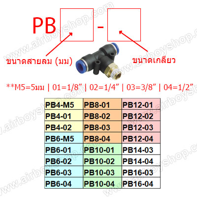 ข้อต่อลม 3 ทาง (T) เกลียวกลาง รุ่น PฺฺB