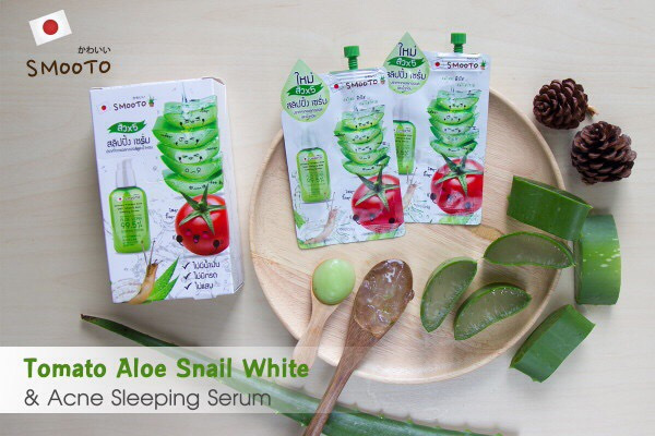 Smooto Tomato Aloe Snail White & Acne Sleeping Serum 10g x 6 ซอง