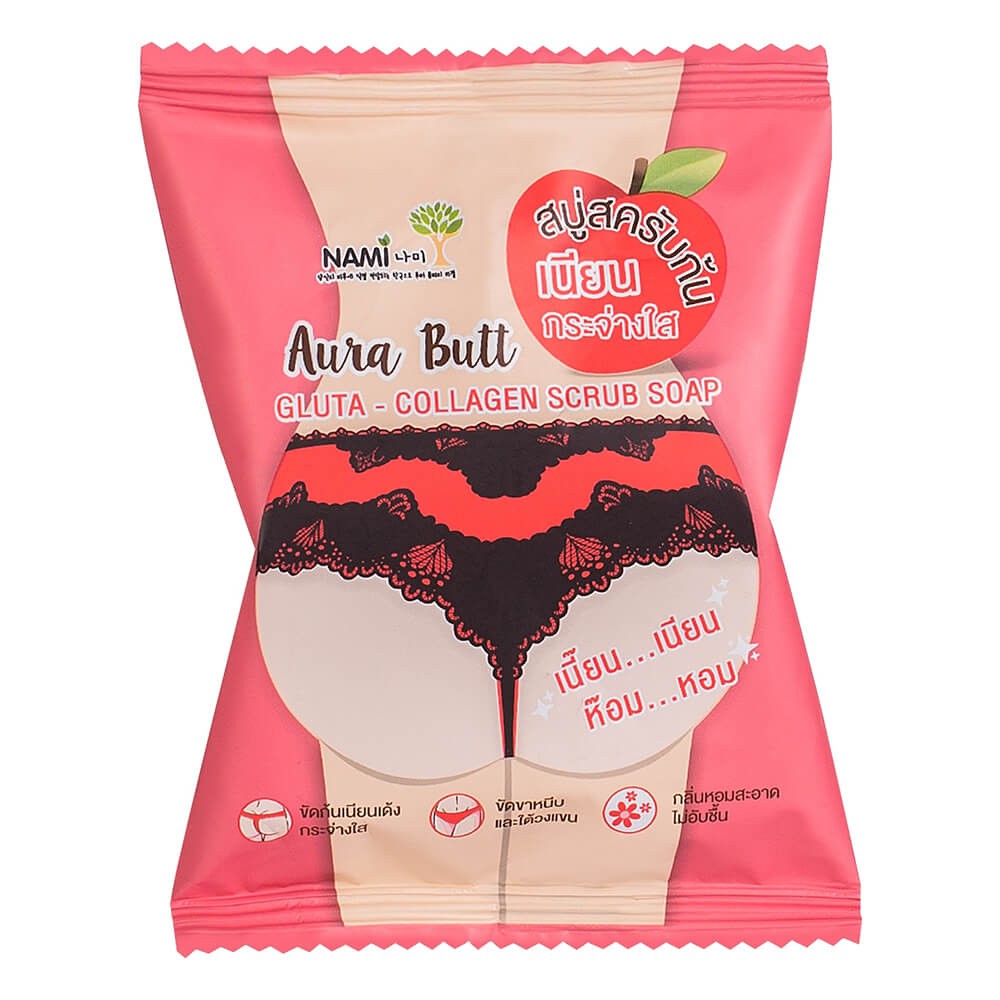 สบู่สครับก้น นามิ ออร่า บัทท์ กลูต้า-คอลลาเจน สครับ โซป 60 g Nami Aura Butt Gluta Collagen Scrub Soap 60 กรัม