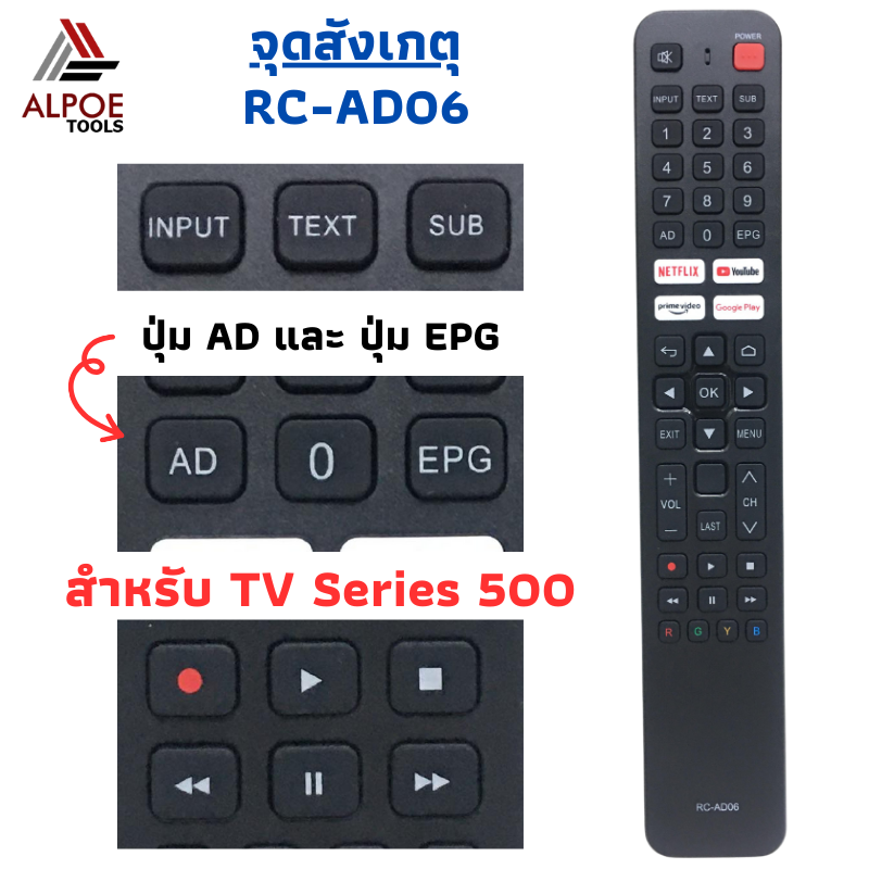 รีโมททีวี Aconatic รหัส RC-AD06 สำหรับ Smart TV Series 500