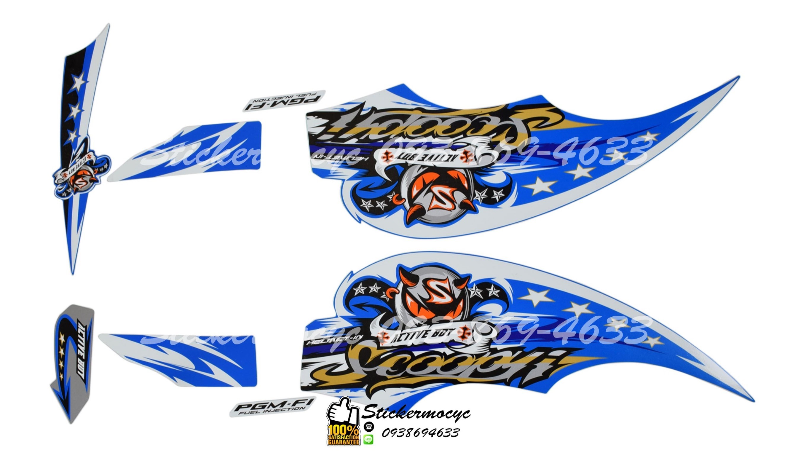 Sticker 3M HONDA SCOOPY I ปี 2012 รุ่น 12 ติดรถสี น้ำเงิน ขาว (เคลือบเงา) สติ๊กเกอร์ 3 M แท้ สติ๊กเกอร์ติดมอไซค์ ฮอนด้า สกู๊ปปี๊ไอ
