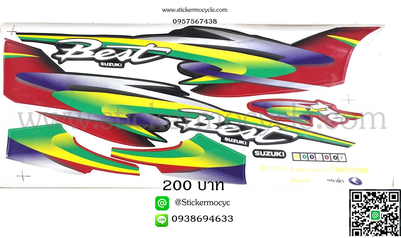 Sticker Suzuki Best ปี2001 ติดรถสีแดง ดำ (เคลือบเงาแท้) สติ๊กเกอร์ติดรถมอเตอร์ไซค์ ซูซูกิ เบส 110