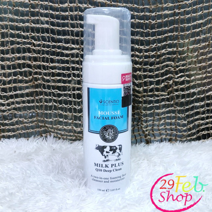 SCENTIO Milk Plus Q10 Deep Clean Mousse Facial Foam เซนทิโอ มิลค์พลัส คิวเทน ดีพ คลีน มูส เฟเชียล โฟม 150 ml