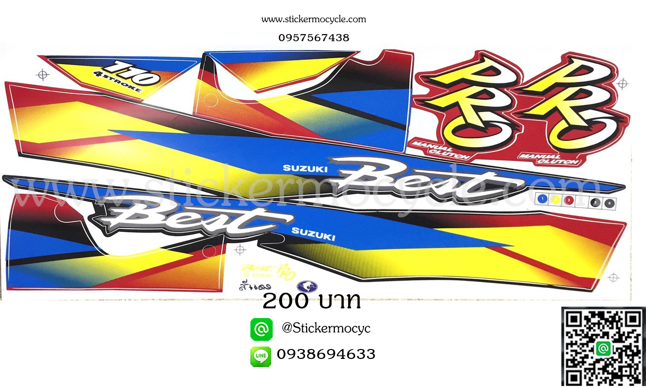 Sticker Suzuki Best Pro ปี2002 ติดรถสีแดง (เคลือบเงาแท้) สติ๊กเกอร์ติดรถมอเตอร์ไซค์ ซูซูกิ เบส 110