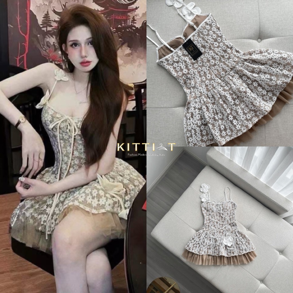 Details : Dress ชุดเดรสสายเดี่ยวสไตล์หวาน ตัวชุดตัดเย็บจากผ้าลูกไม้ลายดอกไม้สีขาวทั้งตัว ดีเทลตกแต่งด้วยริบบิ้นผูกไขว้ด้านหน้าเพิ่มความน่ารัก feminine มีดอกผ้าตกแต่งขนาดกลางบริเวณสายเดี่ยวและช่วงเอว