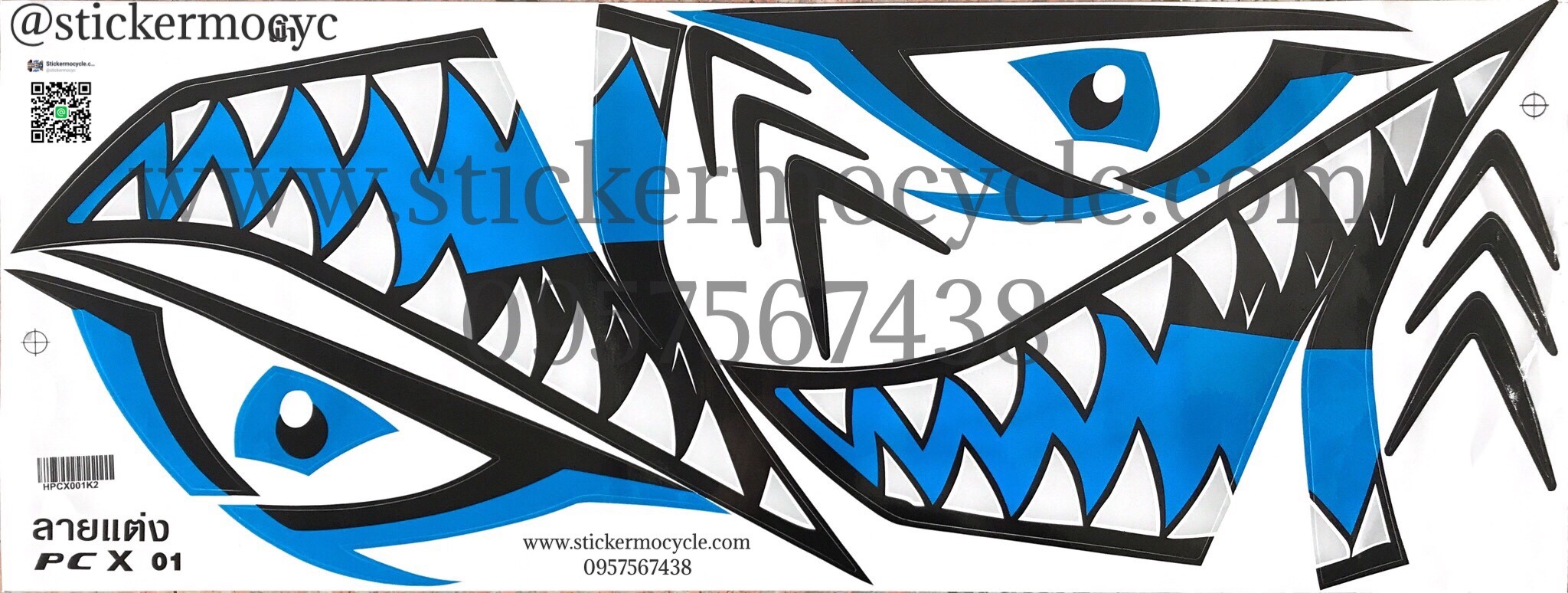 Sticker HONDA PCX ลายฉลาม ติดรถสีน้ำเงิน สติ๊กเกอร์ ติดรถมอเตอร์ไซค์ ฮอนด้า พีซีเอ็กซ์ เฮชทูซี