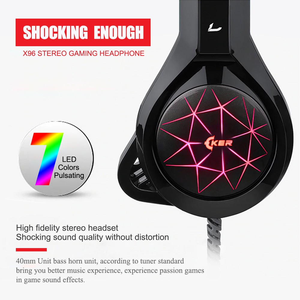 OKER X96 7 COLOR LED HI-FI STEREO HEADSET+MIC GAMING USB+3.5 SKU-02933