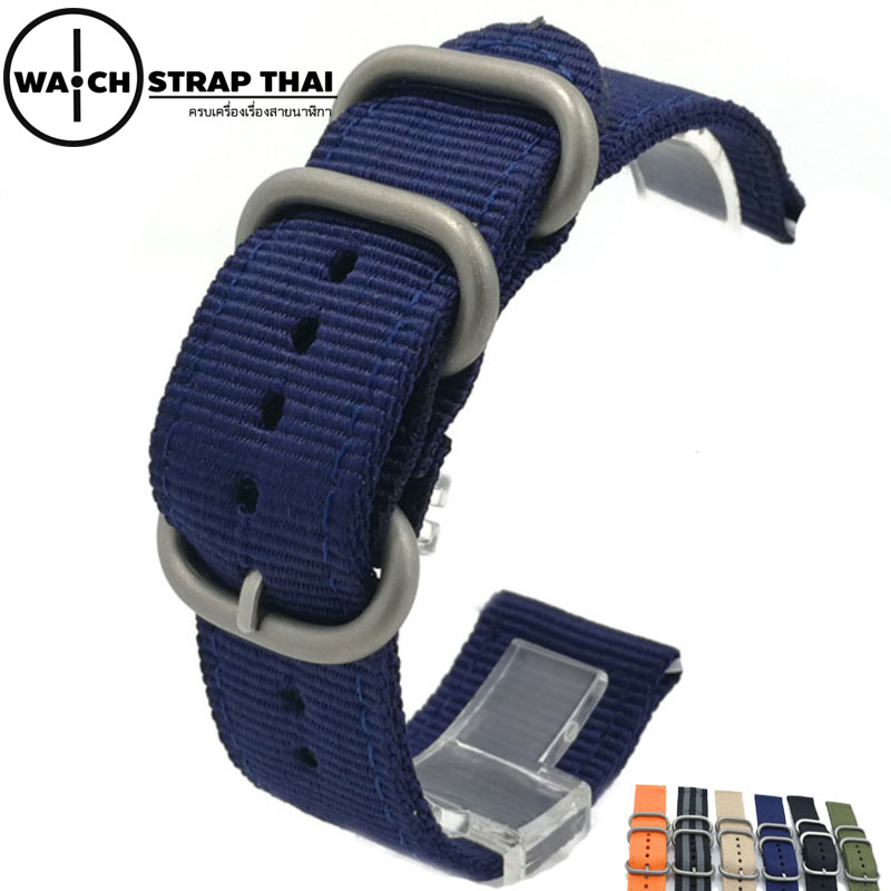 สายนาฬิกา สายนาฬิกาผ้าไนลอน SET02 Black Nylon Watch Strap สีน้ำเงิน Blue มีขนาด 20 , 22 mm