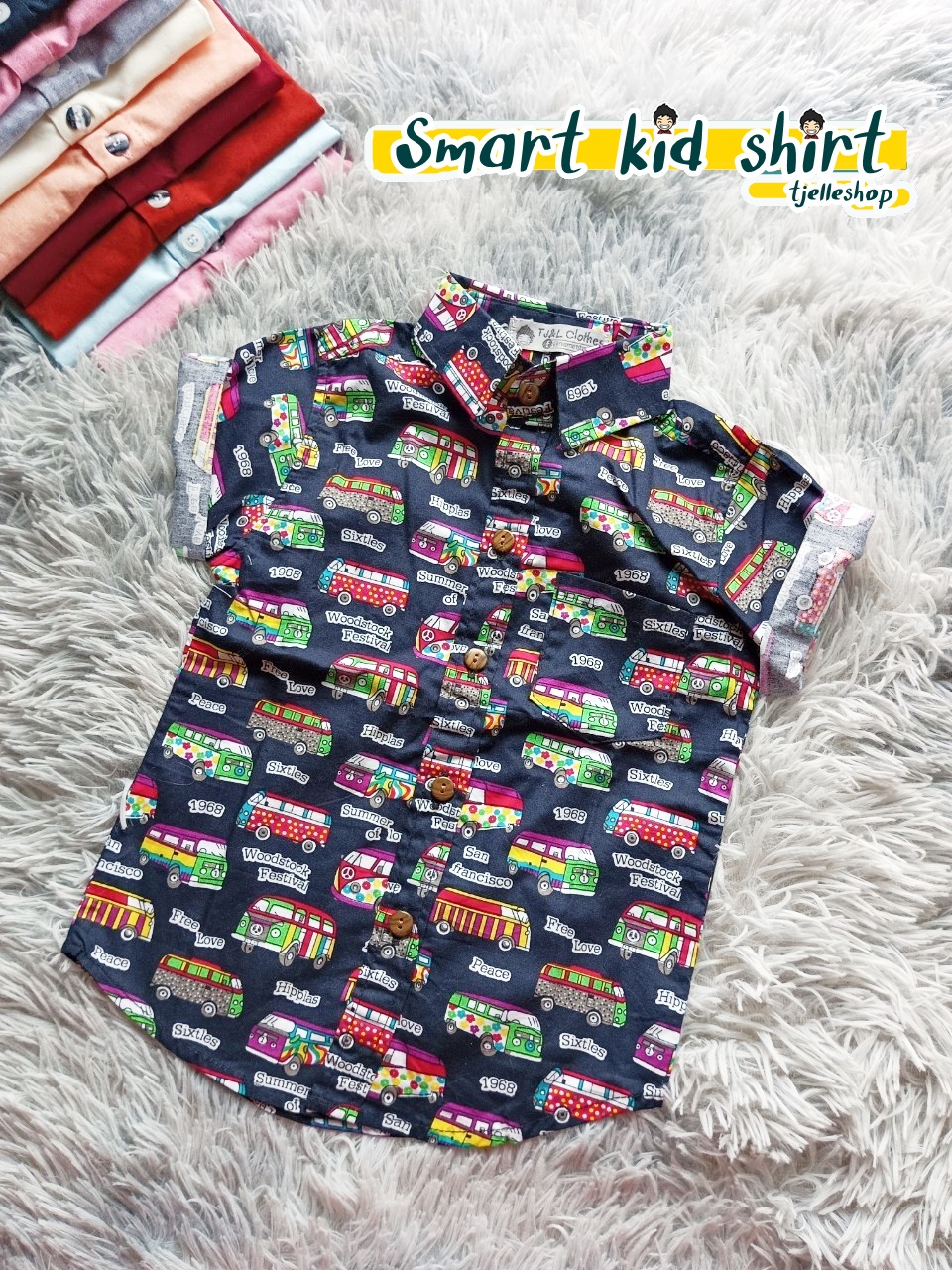 เสื้อเชิ้ตเด็ก แขนสั้น คอปก ลายรถ
