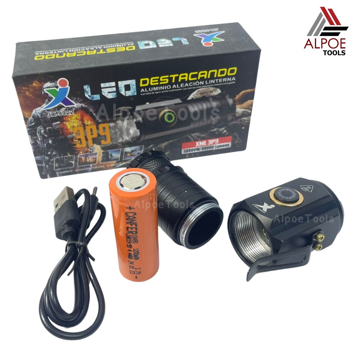 ไฟฉายพกพา ขนาดเล็ก รุ่น JX-9922 ไฟ 3 หลอด XML 3P9 งานอะลูมิเนียม มีแม่เหล็ก และ ตัวคลิปเหน็บเสื้อ