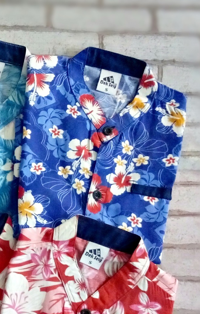 คอจีน ลายดอก สีน้ำเงิน2