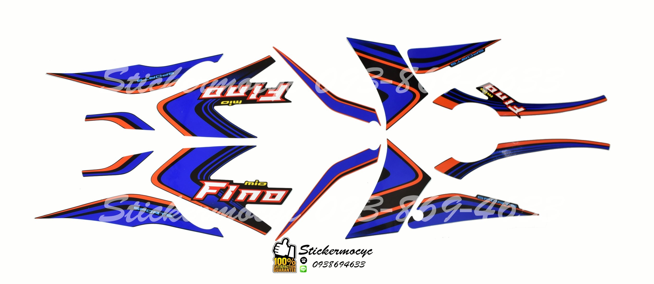 Sticker 3M Yamaha Fino Sport ปี 2012 รุ่น 20 ติดรถสี ดำ น้ำเงิน ส้ม (เคลือบเงา) สติ๊กเกอร์ 3 M แท้ สติ๊กเกอร์ติดมอไซค์ ยามาฮ่า ฟีโน่
