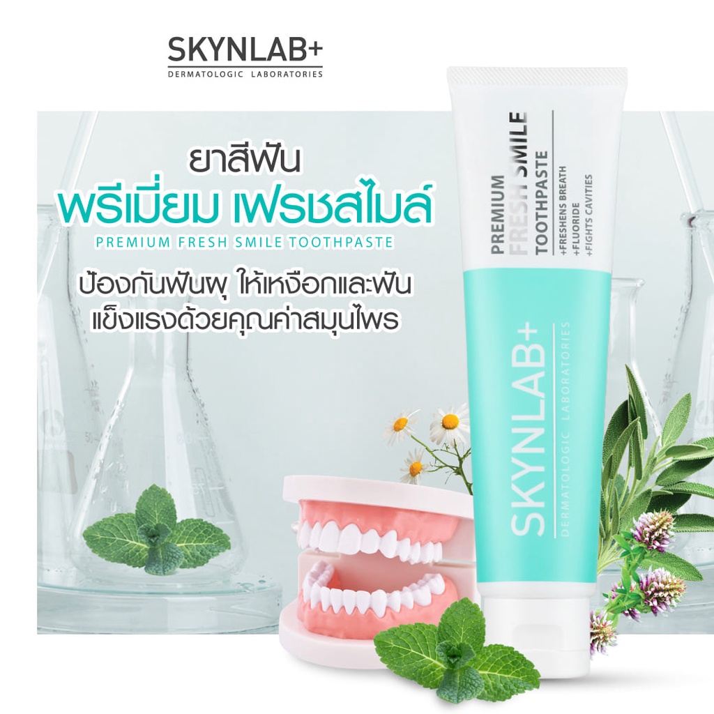 SKYNLAB (เซตยาสีฟันเฟรชสไมล์หลอด160g+ยาสีฟันเฟรชสไมล์ซอง12g+แปรงสีฟัน) Premium Fresh Smile Toothpaste