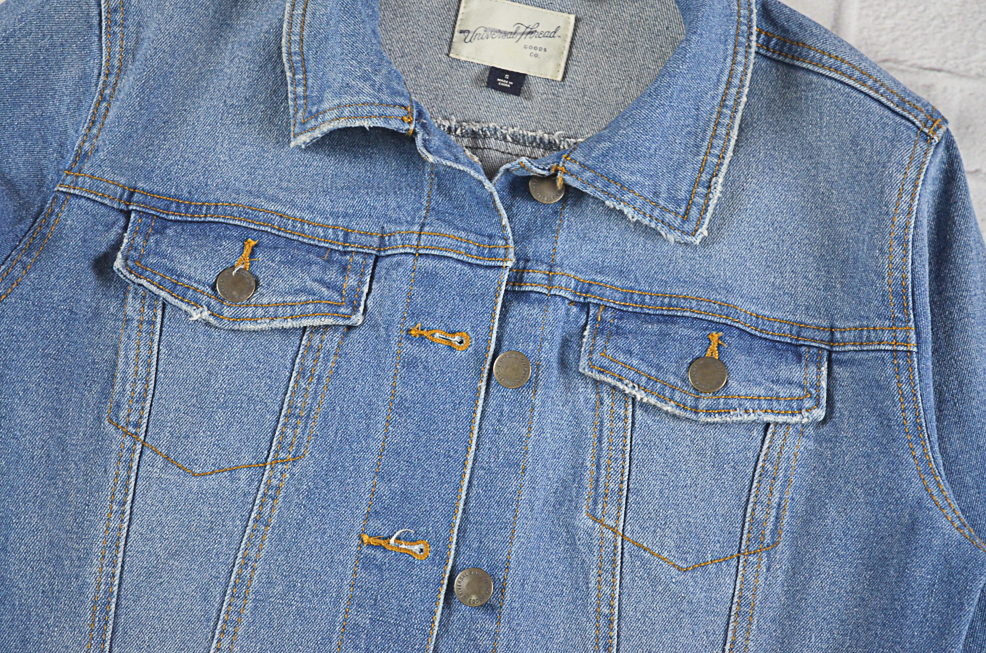 Universal Thread อกจริง38' (S) เสื้อแจ็คเก็ตยีนส์ เสื้อยีนส์แขนยาวหญิงชาย ผ้ายีนส์ยืด ไม่แข็งใส่สบาย มีกระเป๋าข้างนอกและใน ใส่คลุมกันแดด