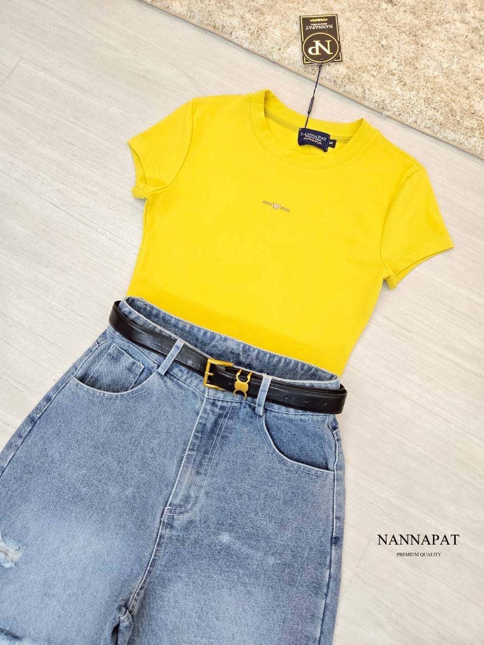 TAG :: NANNAPAT (NP) 🎗️ ชุด เซ็ท เสื้อยืดผ้านุ่มเด้งเข้ารูป +กางเกงยีนส์แท้ฟอกซีดแต่งขาดอย่างจึ้ง