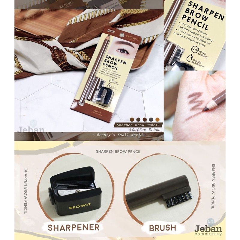Browit Sharpen Brow Pencil 1.14g ดินสอเขียนคิ้ว พร้อม กบเหลาดินสอ บราวอิท น้องฉัตร เนื้อนุ่ม เขียนง่าย กันน้ำ กันเหงื่อ