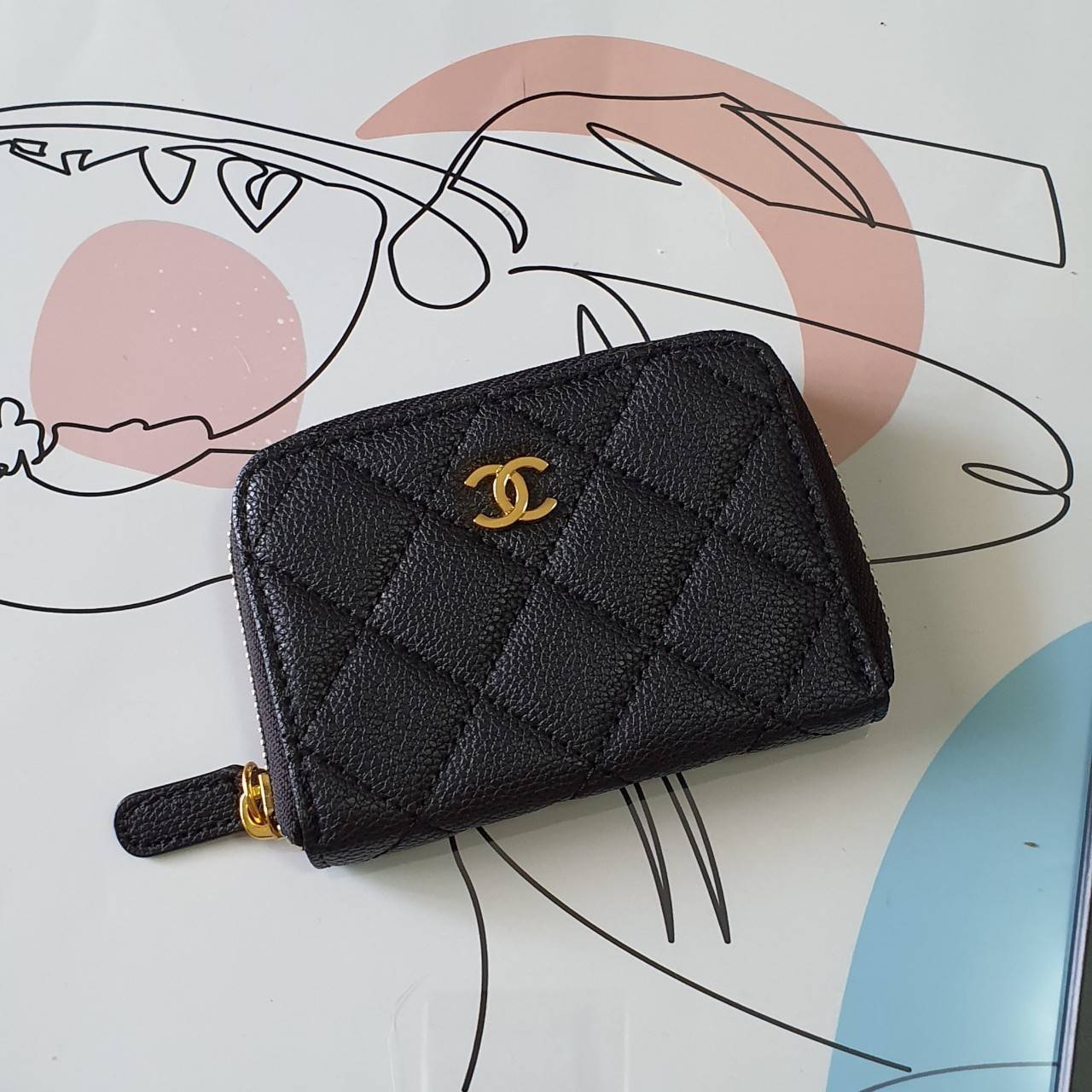 กระเป๋าสตางค์ใบสั้นซิปรอบแบรนด์เนมชาแนลพรีเมี่ยมกิ๊ฟ Chanel premium gift-สีดำอะไหล่ทอง