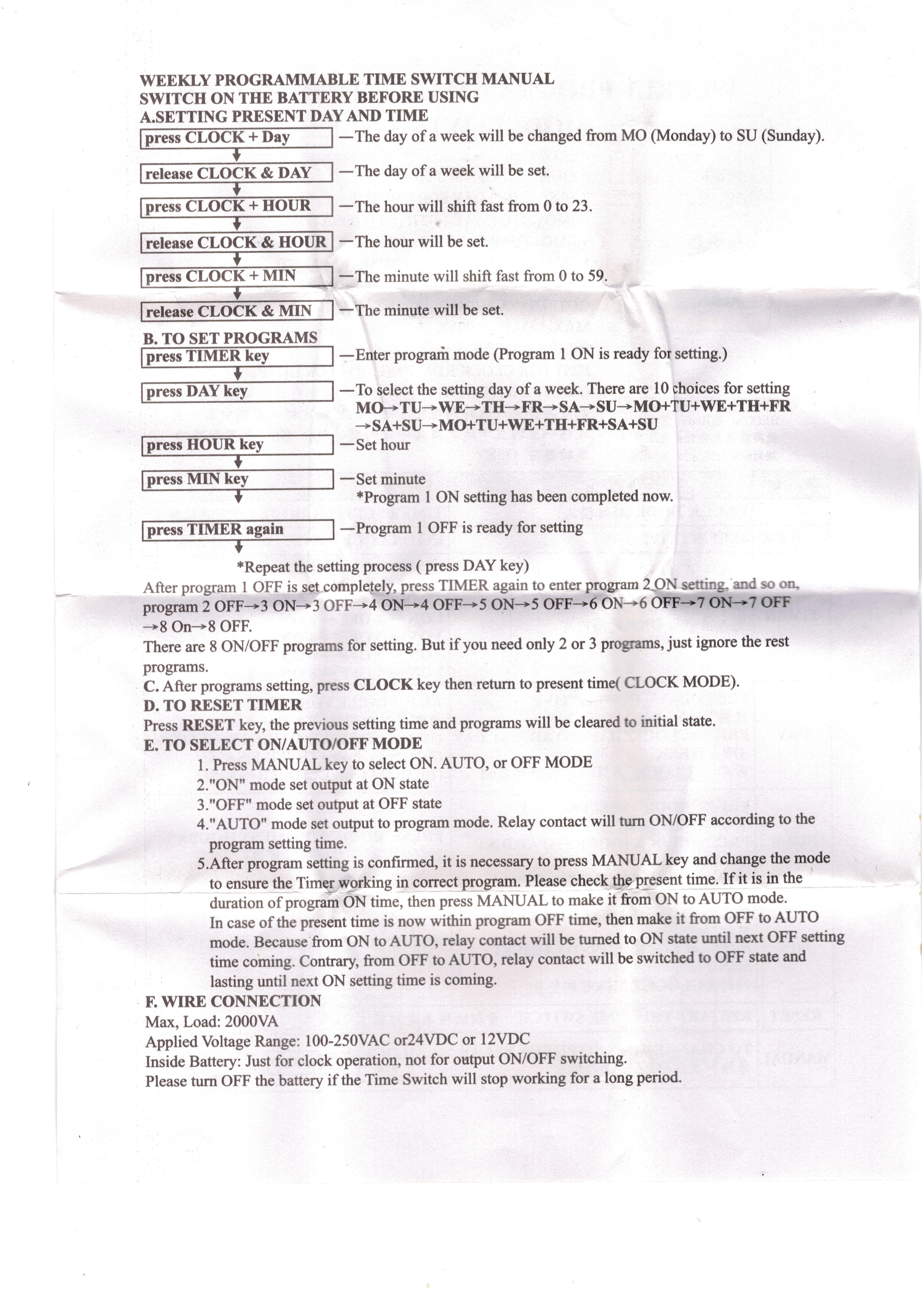 Shinohawa : Weeky timer WTS-3 220V (TM501)