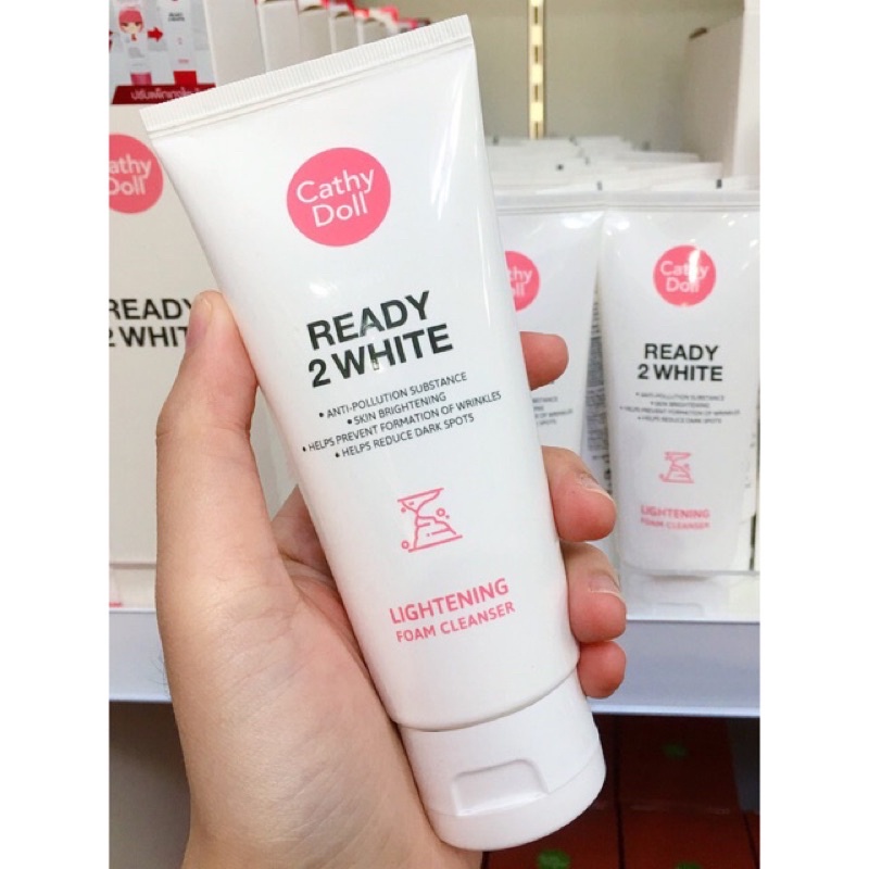 Cathy Doll Ready 2 White Lightening Foam Cleanser 100g โฟมล้างหน้า ฟรี ครีมอาบน้ำ 85ml 2 ขวด