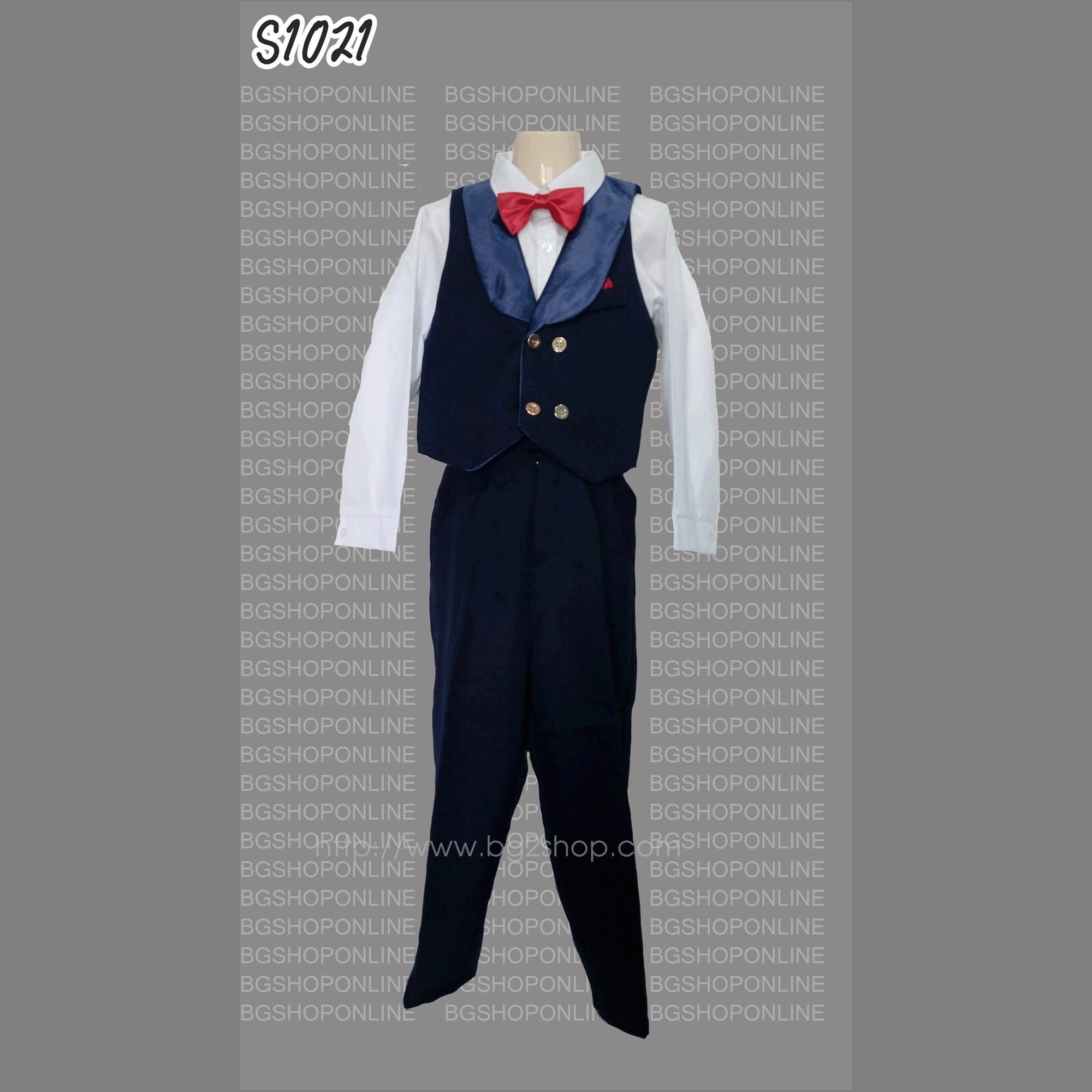 S1021 ชุดเสื้อกั้กแบบมีปกเด็ก สีกรมท่า