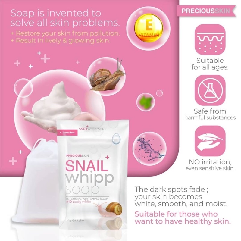 Snail whipp soap 120g พร้อมตาข่ายตีฟอง สบู่สเนล