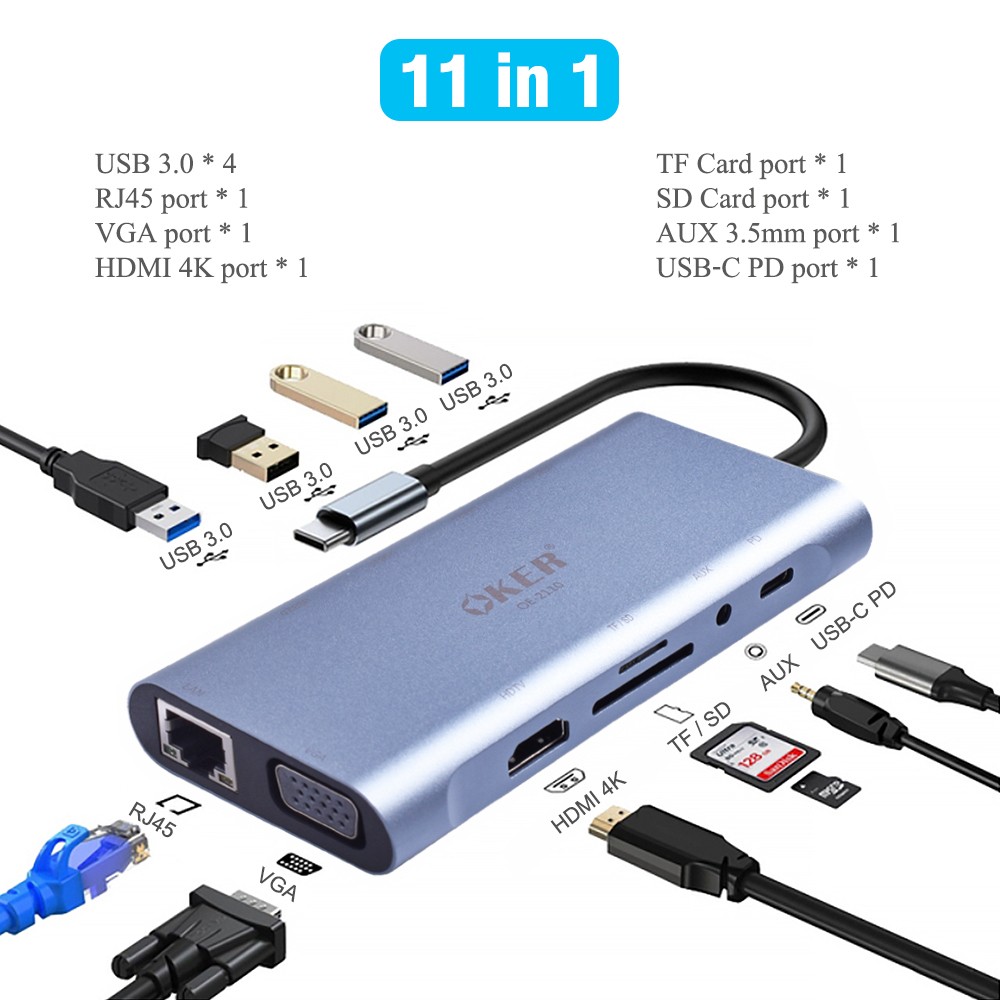 OE-2110 OKER TYPE-C MULTI-PORT 11 in 1 CA-TC-OK-2110B
