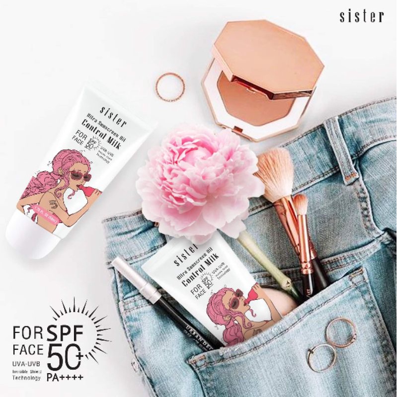 Sister Ultra Sunscreen control MIlk for Face SPF 50 Pa++++ ครีมกันแดด พร้อมบำรุงผิว สารสกัดจากสตอเบอรี่สีขาว