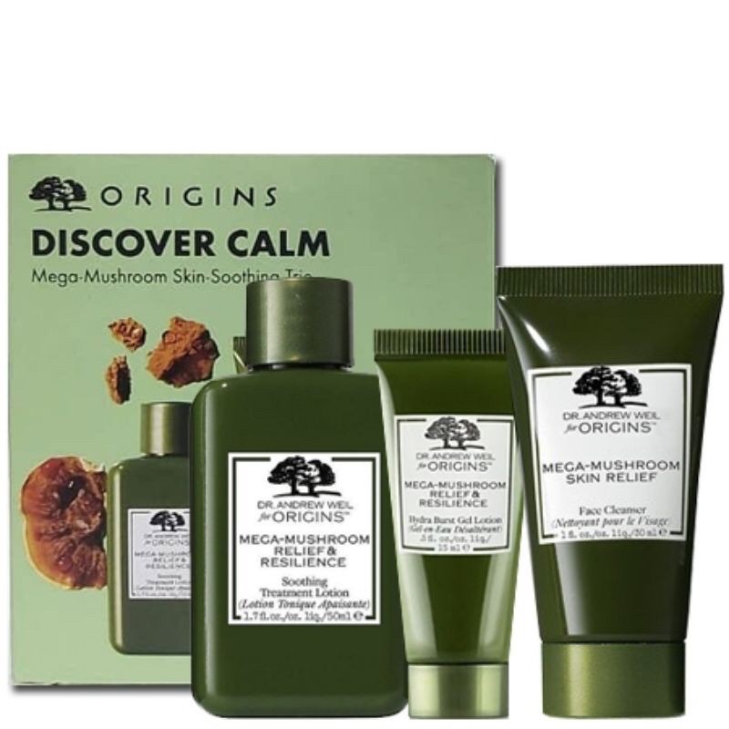 Origins Discover Calm Set 3 ชิ้น ชุดเซ็ทฟื้นบำรุงผิวให้แข็งแรงแลดูสุขภาพดีจากผลิตภัณฑ์กลุ่ม Mega-Mushroom