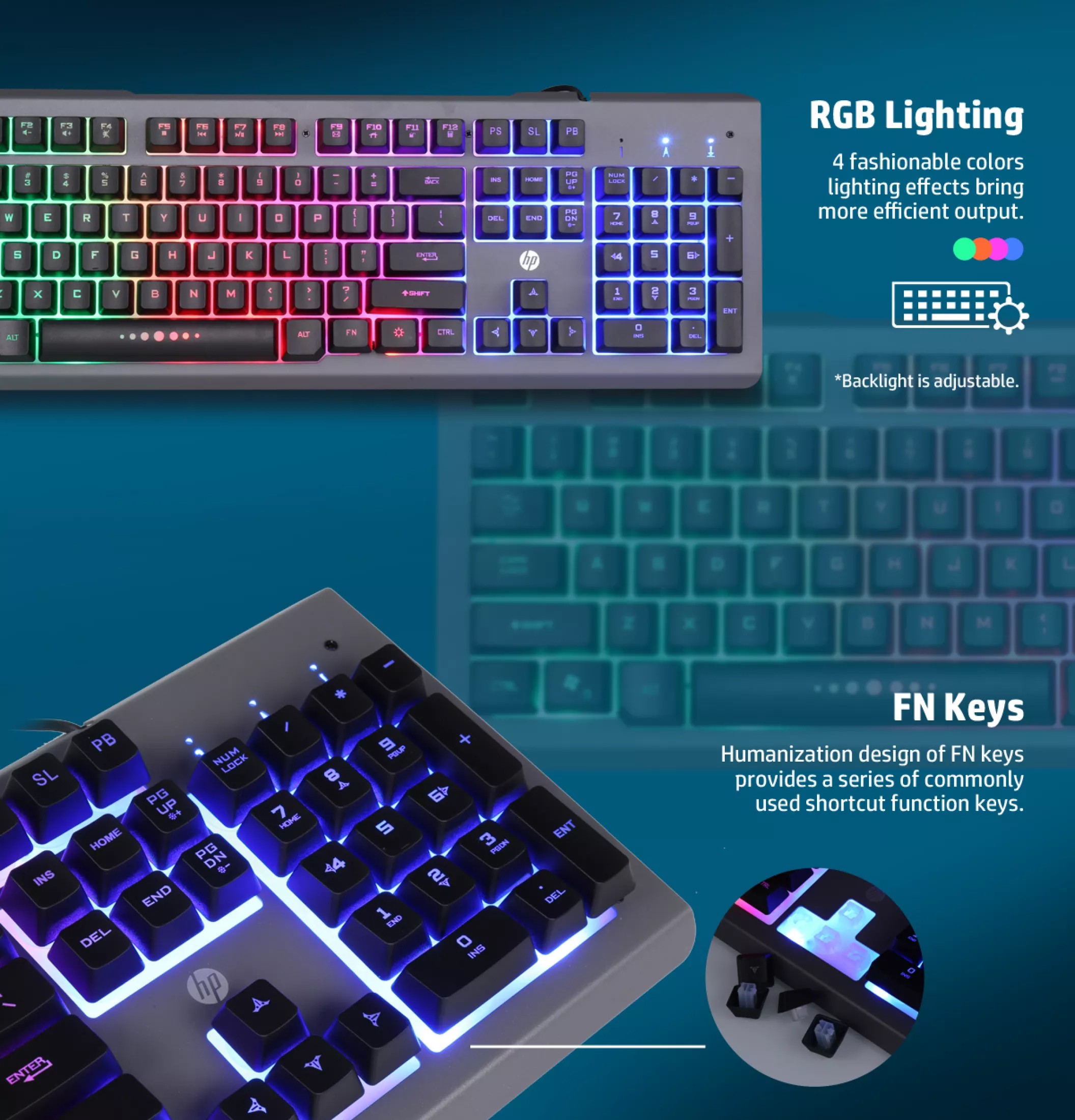 K-100 HP Gaming Keyboard USB มีไฟ KB-UB-HP-K100B