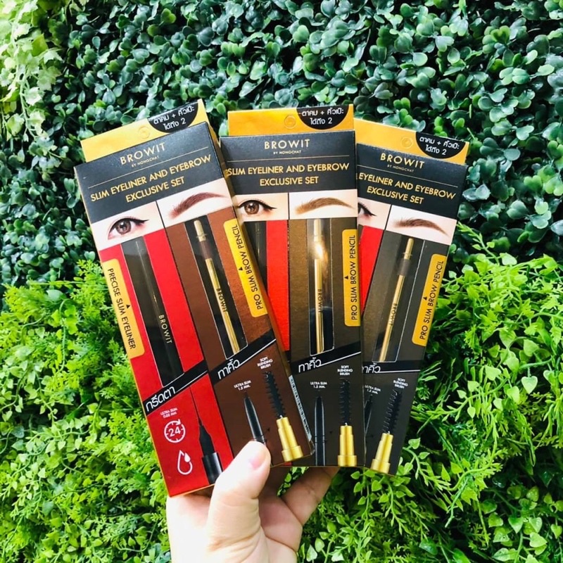 Browit เซตอายไลน์เนอร์สีดำ + ดินสอเขียนคิ้ว มีให้เลือก 3 สี Slim Eyeliner And Eyebrow Exclusive Set 39.5g