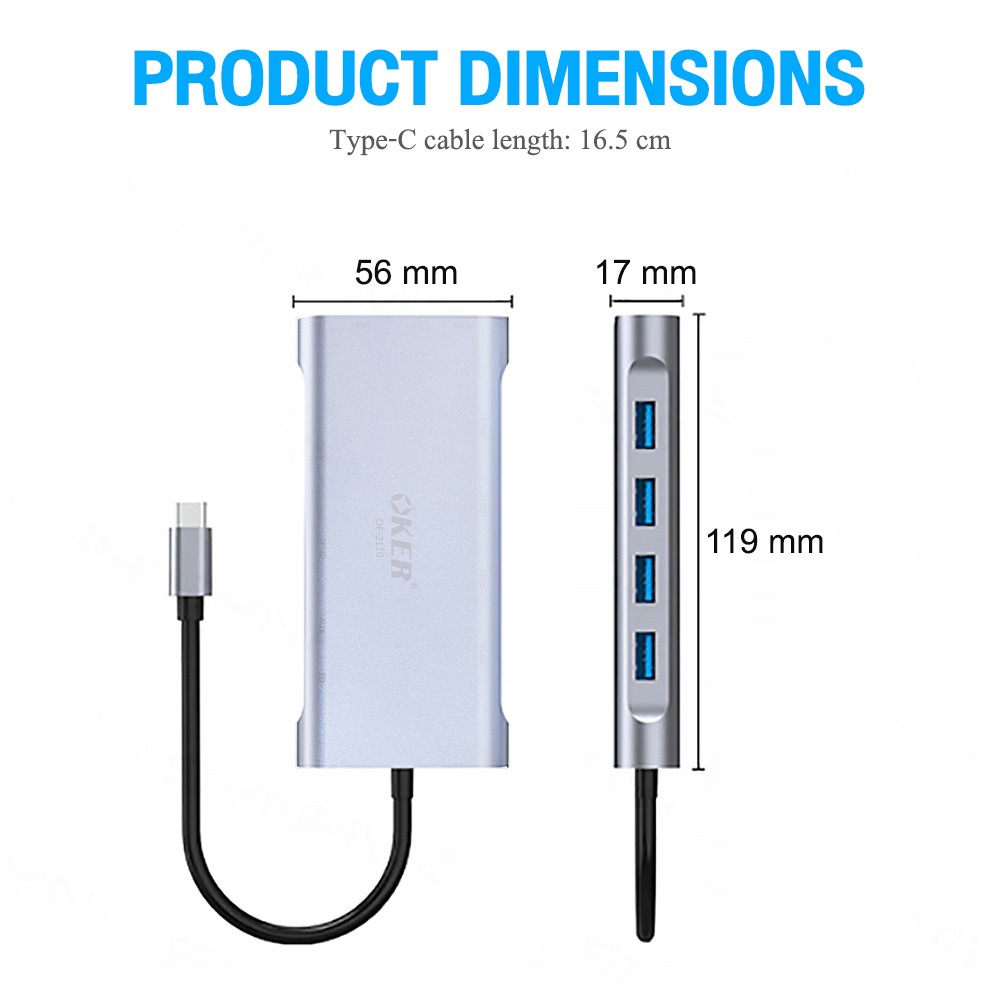 OE-2110 OKER TYPE-C MULTI-PORT 11 in 1 CA-TC-OK-2110B