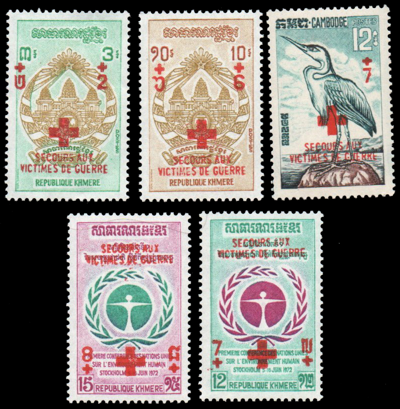1972 Red Cross Assistance for War Victims - Various Stamps Overprinted "SECOURS AUX VICTIMS DE GUERRE" and Surcharged
