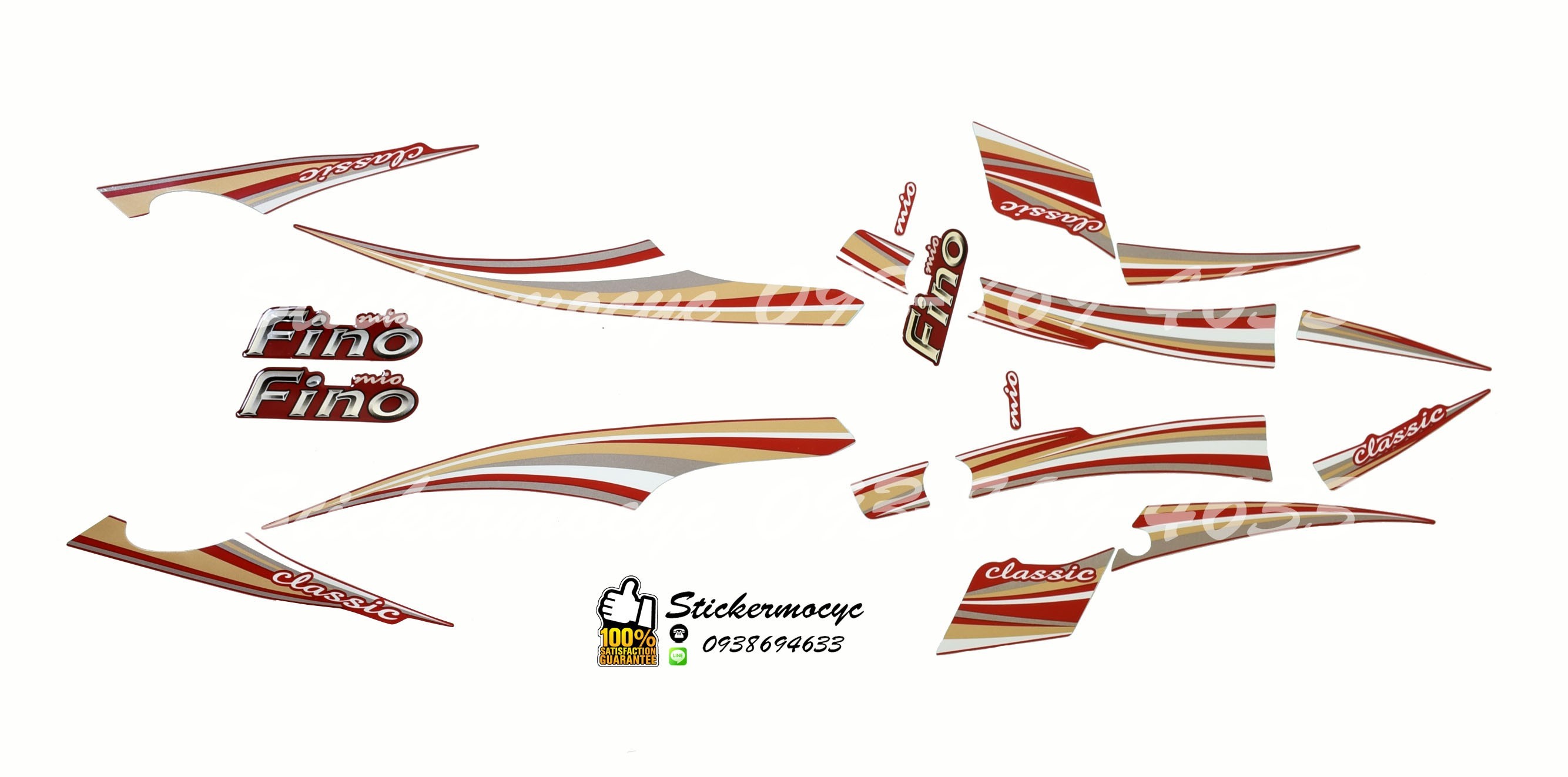 Sticker 3M Yamaha Fino ปี 2012 รุ่น 21 Premium ติดรถสี แดง น้ำตาล (เคลือบเงา) สติ๊กเกอร์ 3 M แท้ สติ๊กเกอร์ติดมอไซค์ ยามาฮ่า ฟีโน่