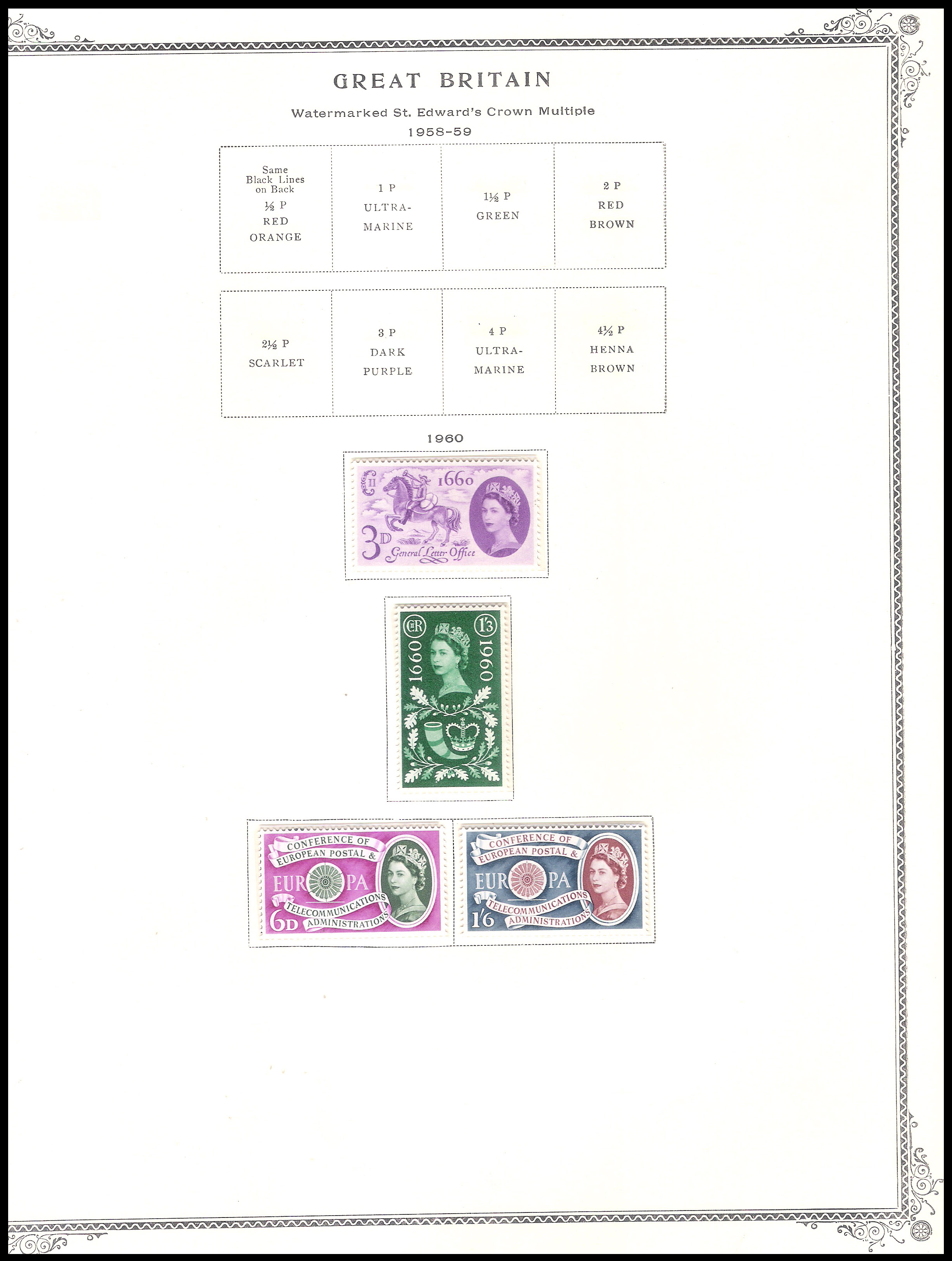 4 SHEETS 1957-1961 GREAT BRITAIN Watermarked St. Edward's Crown and E 2 R Multiple