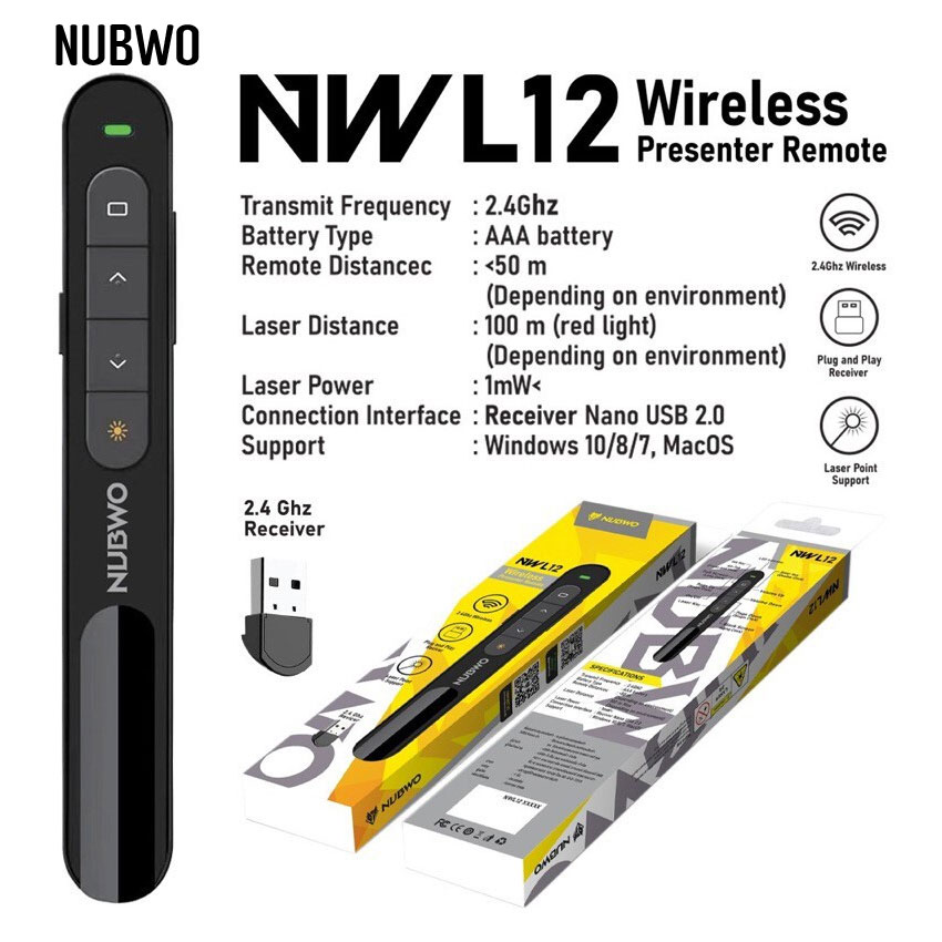 NWL-12 NUBWO Laser Pointer (รีโมทพ้อยเตอร์) 2.4 GHz เชื่อมไกล 100 m. MO-NW-PT-NWL12