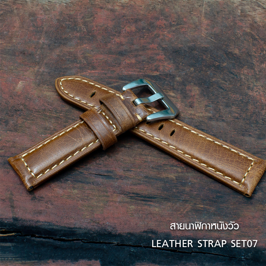 สายนาฬิกาหนังวัวแท้ SET07 สีน้ำตาล SET07 สำหรับโรเล็กซ์ For Rolex Leather Watch Strap ขนาด 20 , 22 mm