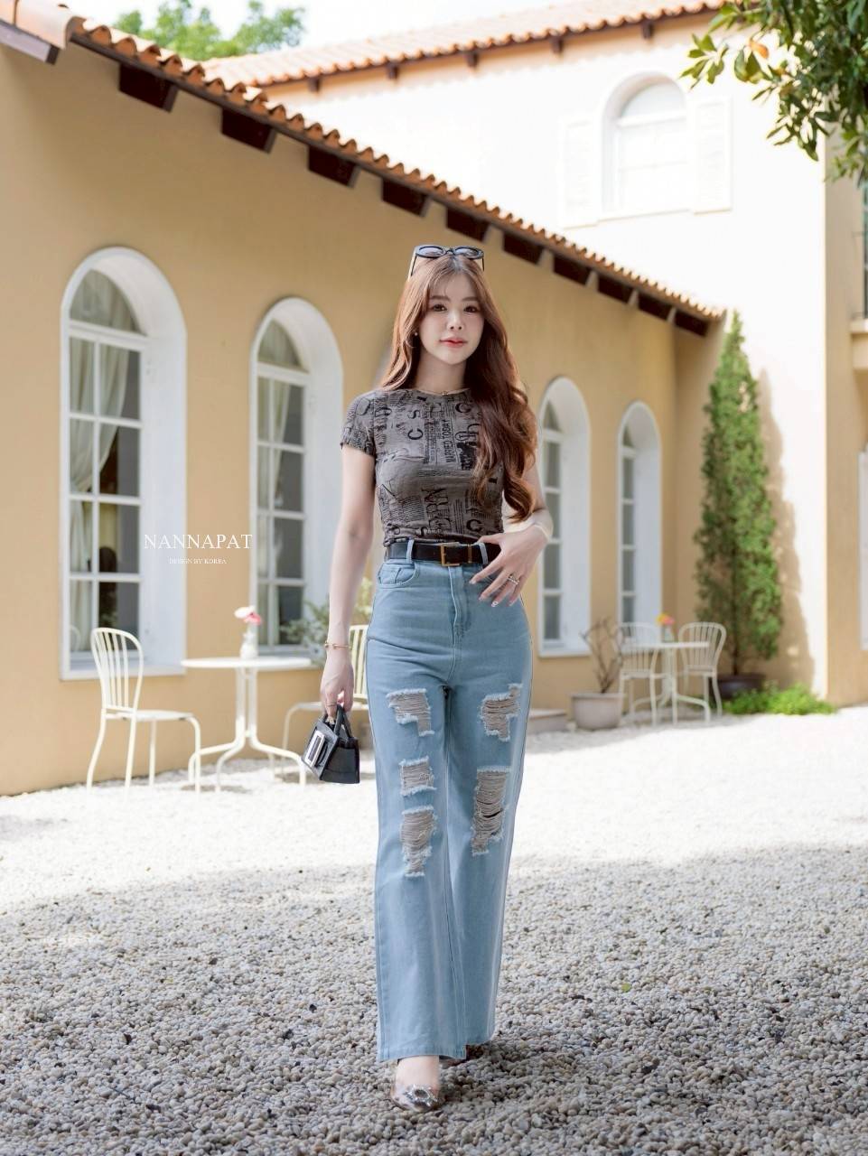 TAG :: NANNAPAT (NP) SET เสื้อผ้ามีเท็คเจอ +กางเกงยีนส์แท้ฟอกซีดแต่งขาดอย่างชิค+เข็มขัดมาให้แม็ช เซ็ทนี้ได้ไป 3 ชิ้น