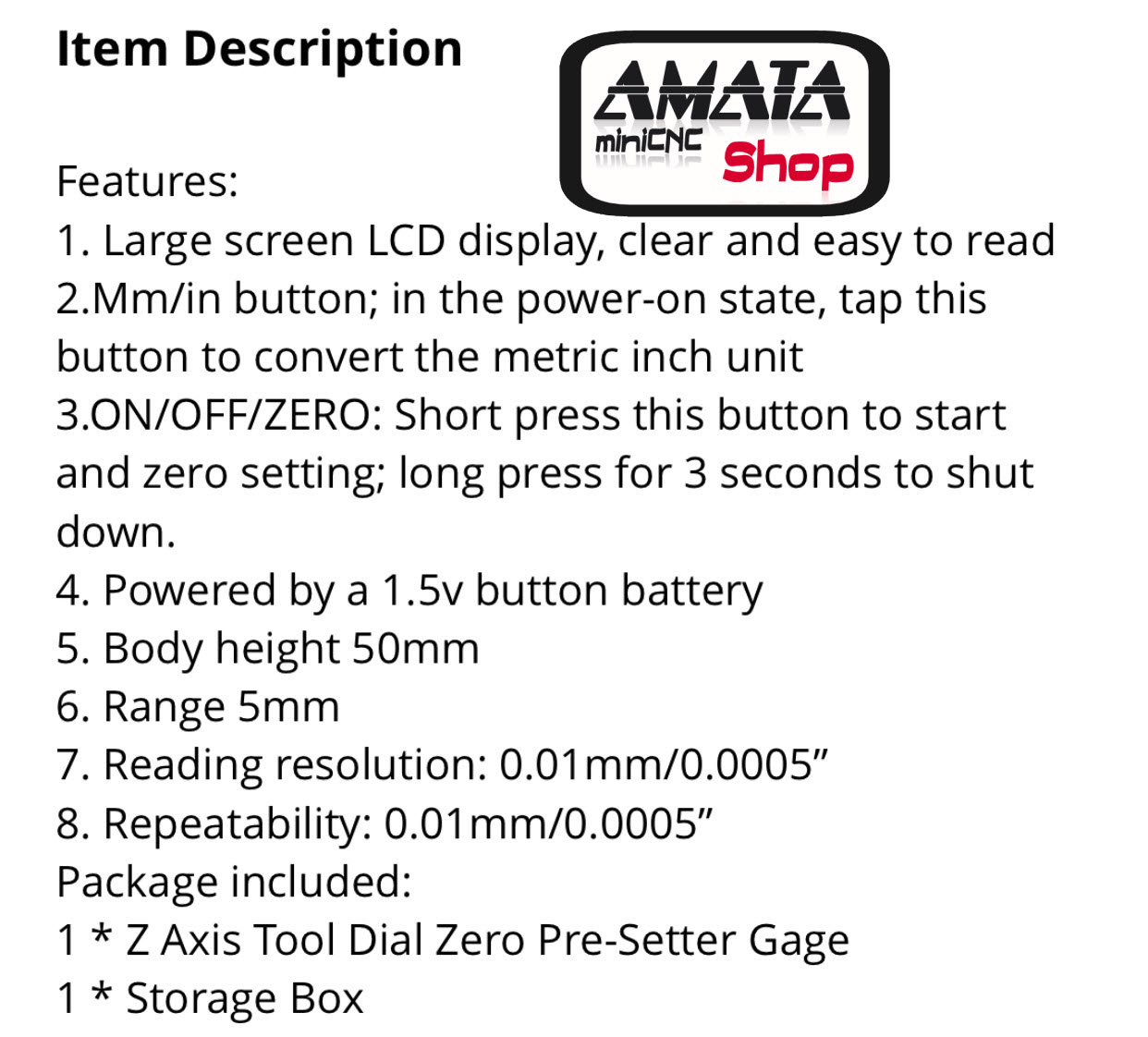 Digital Z Tool Zero Metric/Inch (0.01mm/0.0005")