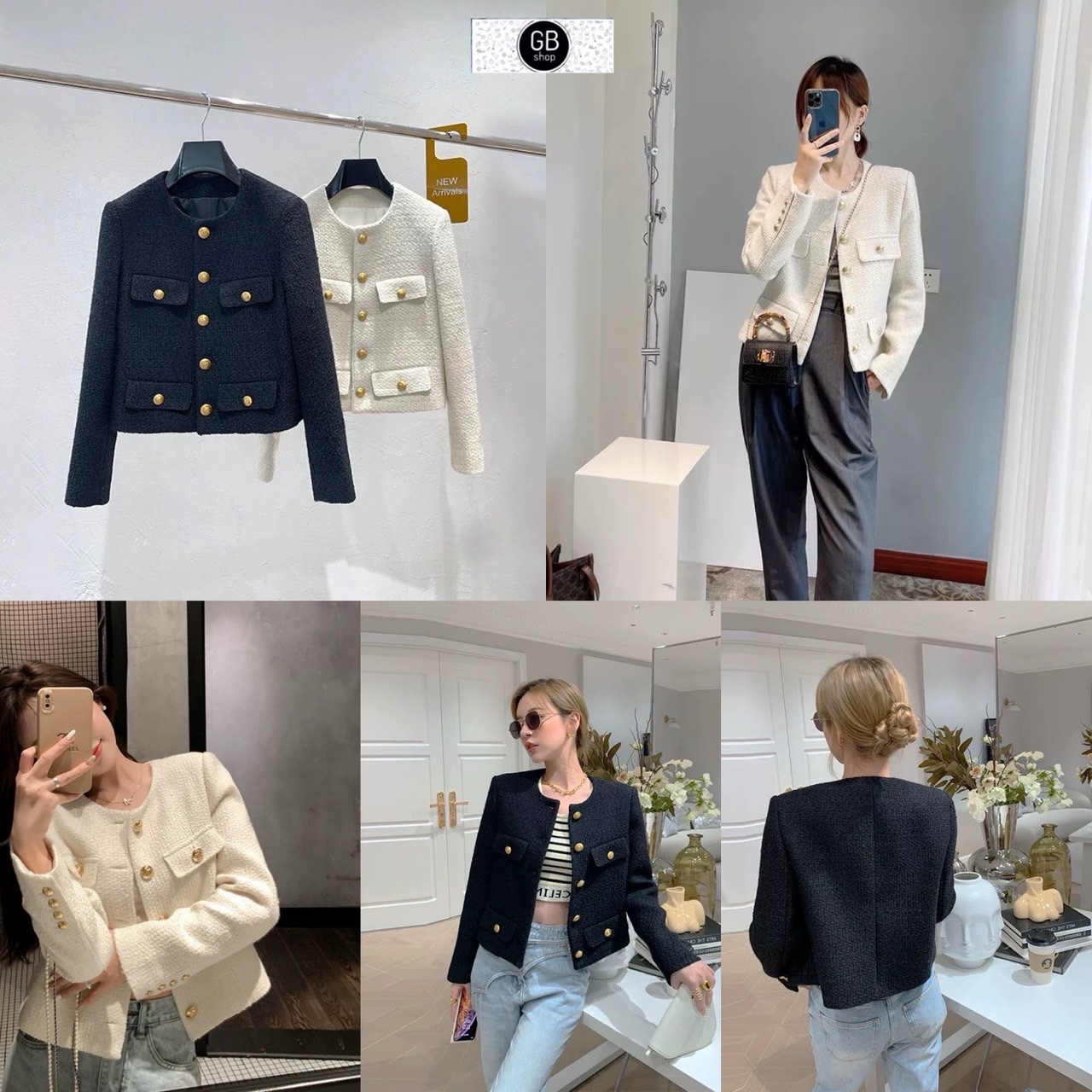 GB SHOP ||| Blazer รุ่นใหม่ ผ้าทวิต แต่งกระดุมทอง 5 เม็ด กระเป๋าหลอก มีฟองน้ำเสริมบ่า เนื้อผ้าดี งานมีซับในสวย