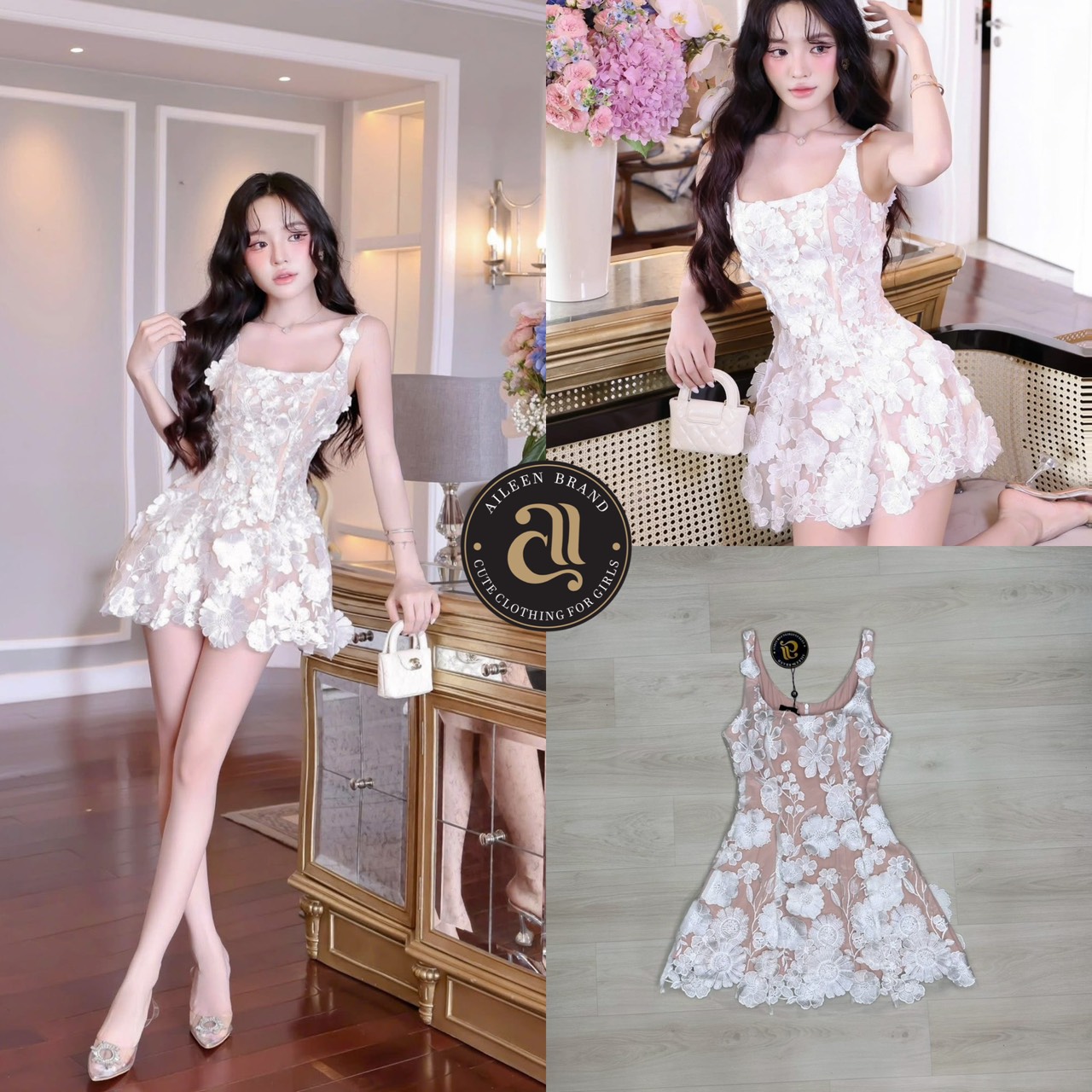 มินิเดรสลูกไม้ 3D สุดหรู ซับด้านในสีนู๊ด ใส่แล้วดูสว่างและขับผิว อกเอวเข้ารูป อกเสริมฟองน้ำ (ซิปหลัง) ช่วงกระโปรงบานออกเล็กน้อย ( ด้านในมีซับมาอย่างดี) ใส่ออกเดต ดินเนอร์ งานสวยเนื้อผ้าดีคัตติ๊งเป๊ะ