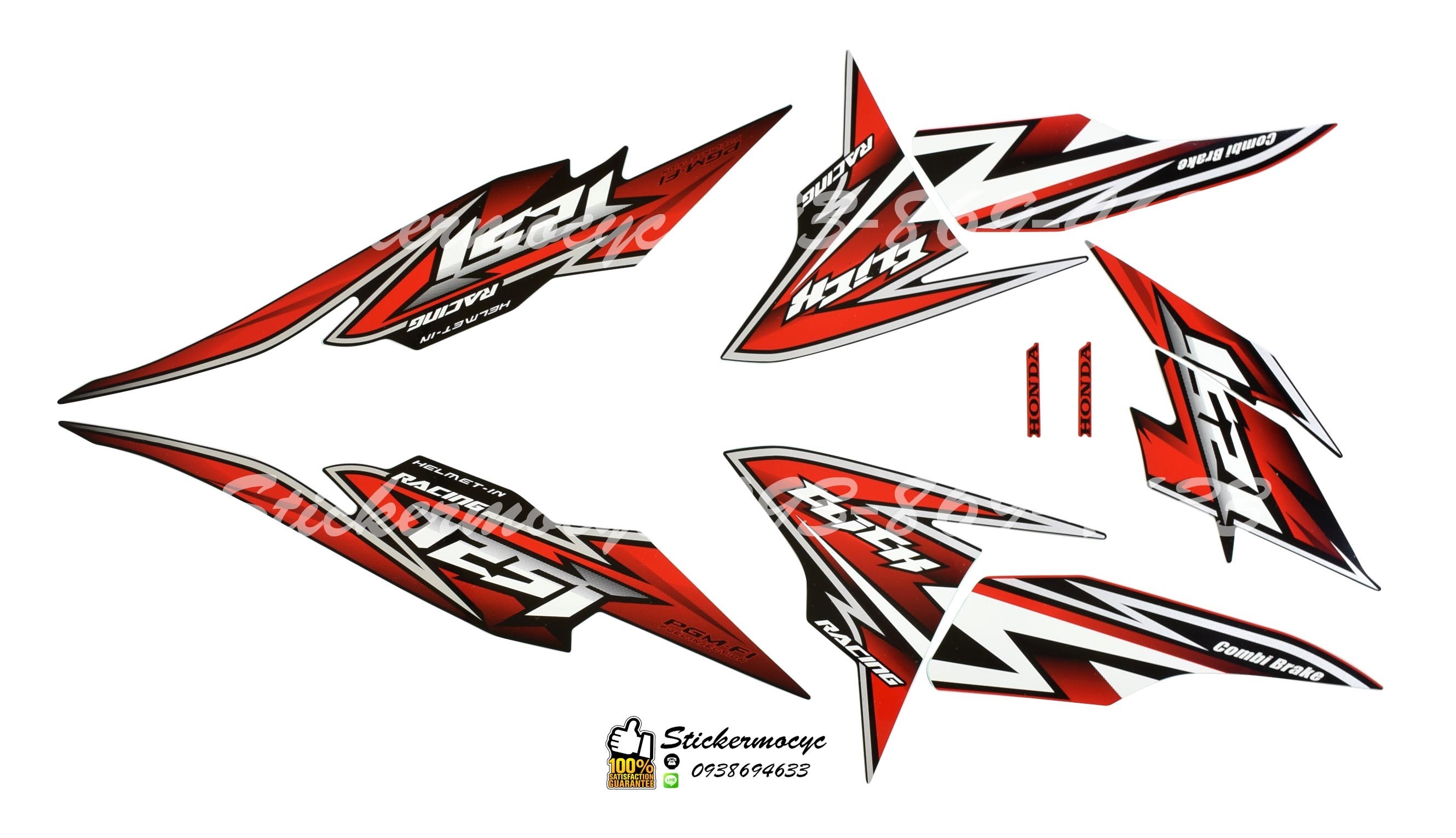 Sticker 3M HONDA Click 125 i ปี 2013 รุ่น9 Racing ติดรถสี แดง ดำ (เคลือบเงา) สติ๊กเกอร์ 3 M แท้ สติ๊กเกอร์ติดมอไซค์ ฮอนด้า คลิก