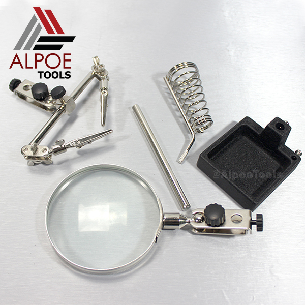 แว่นขยายตั้งโต๊ะ พร้อมตัวจับ และ ที่วางหัวแร้ง งานโลหะ รุ่น JM-508